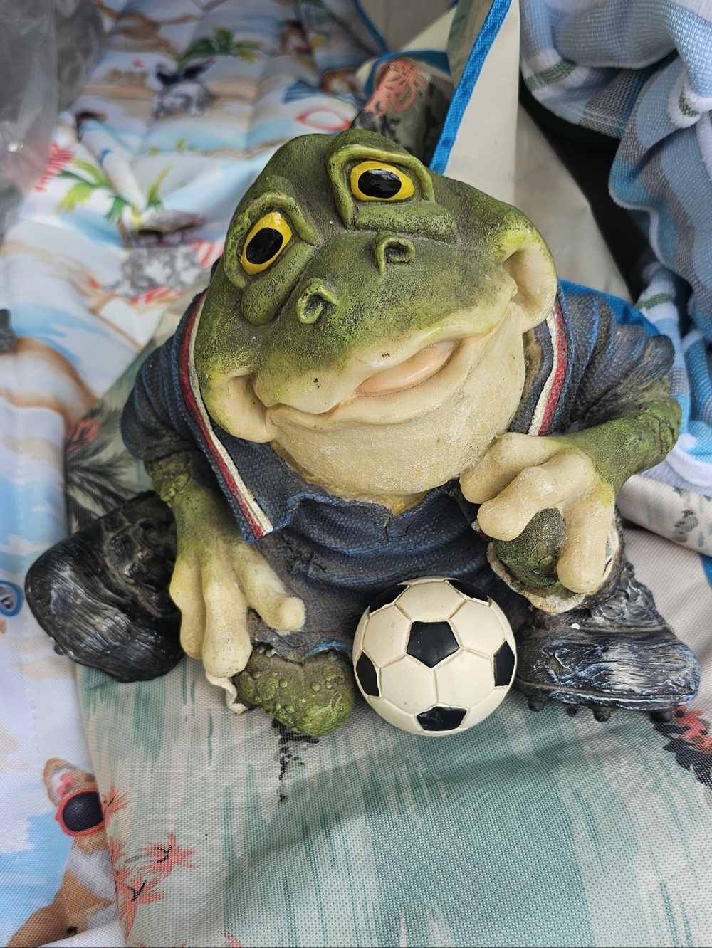 Ceramic Frog Holding A Soccer Ball Piggy Bank 6 "